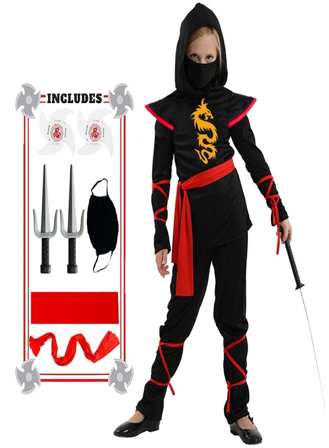 SATKULL Girls Ninja Costume Halloween Ninja Costumes Set for Kids Girl Ninjas Role Playing Dressing Suit(kids-M-6/7T Black) - Image 1